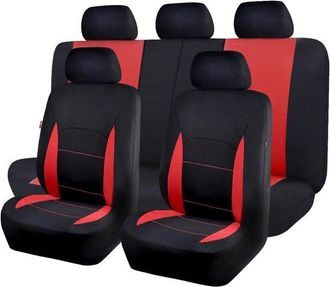 OEM Fundas Para Asientos De Coche Flying Banner, Tejido Plano De Ajuste Universal, Juego Completo Compatible Con Airbag, Negro Y Rojo