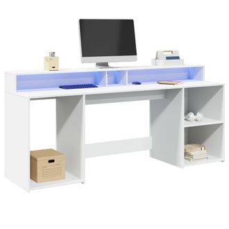 Berkfield Home Desk with LED Lights White 200x55x91 cm Engineered Wood | Size: 200 x 55 x 91 cm