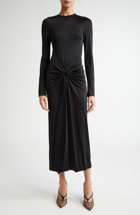 Victoria Beckham Long Sleeve Gathered Jersey Midi Dress in Black at Nordstrom, Size 8