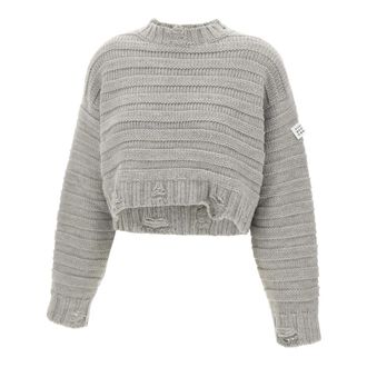 Maison Margiela Round-neck Knitwear, female, Gray, XS, Wool Jumper