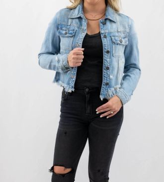 Hidden Jeans Womens Uneven Hem Denim Jacket In Medium Wash