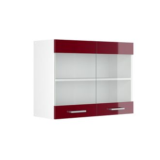 Vicco Mueble Alto Universal R-line, Rojo Burdeos Alto Brillo, 80 Cm Con Puertas De Cristal Vicco