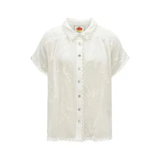 Farm Rio FARM Rio, Shirts, female, White, Size: M Palm Trees Scalloped Shirt
