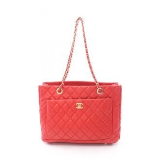 Chanel Red Color Leather Handbag Tote Bag (Pre-Owned)
