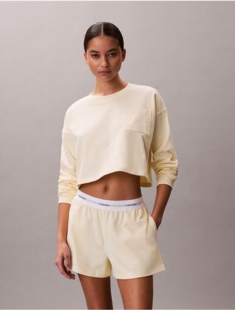 Calvin Klein Womens Logo Cotton Jersey Cropped Tee - Yellow - XL