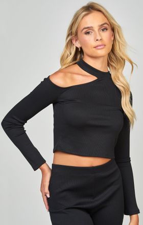 Siksilk Top de Manga Larga con Costillas Negro para Mujer de SikSilk M