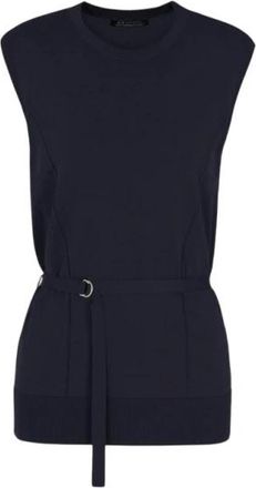 A|X Armani Exchange Mouwloze Donkerblauwe Geribbelde Top - Dames - Tops zonder mouwen - Blauw - M - Tops