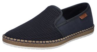 Rieker Slipper RIEKER, Herren, Gr. 40, blau (navy, braun), Nubuklederimitat, Textil, Schuhe Slipper, mit modischer Laufsohle in Bast-Optik