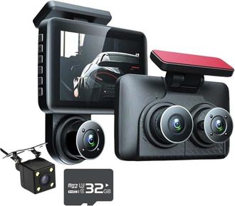 OEM C&aacute;mara De Salpicadero De 3 Canales Fhd 1080p, 3 Lentes, Grabadora De V&iacute;deo Tridireccional, 32 Gb