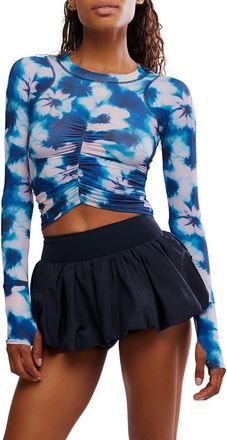 Free People FP Movement Tempo Ruched Crop Top in Watercolor- Blue at Nordstrom, Size X-Small