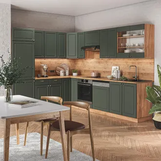 Vicco Cocina Esquinera Fame-line, Verde Dorado Casa De Campo/roble Dorado, 287 X 227 Cm, Et Antracita, Vicco