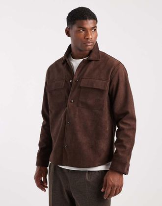 Only & Sons Camicia giacca in camoscio sintetico color cioccolato-Marrone