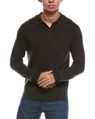 Amicale Cashmere Ribbed Cashmere Button Polo Shirt