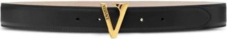 Versace V Leather Belt 3 cm - female - Versace - Belts - Black - 75 CM - Accessories
