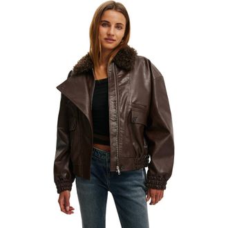Cotton On Womens Darcy Faux Leather Bomber in Brown at Nordstrom, Size Xx-Small