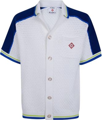 Casablanca Kort Mouw Gehaakt Shirt - Heren - Korte mouwen Overhemden - Wit - L - Katoen - Overhemden