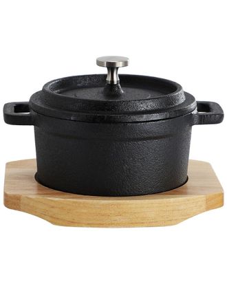 MegaChef Cast Iron 8Oz Mini Dutch Oven With Wood Tray