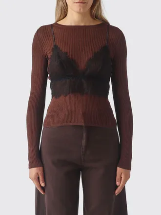 Twinset Maglia girocollo in misto cotone e seta con bordi a costine