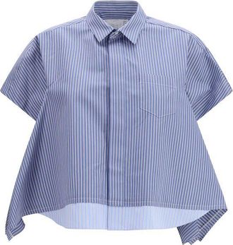 sacai Blue Cotton Shortsleeve Womens Shirt