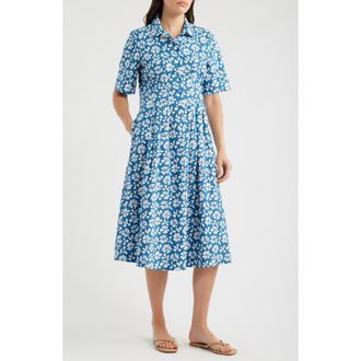 Seasalt Cornwall Organic Cotton Midi Shirtdress in Bold Cornflower Sailboats at Nordstrom, Size 10 Us