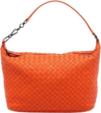 Bottega Veneta Pre-owned Shoulder Bags, female, Orange, Size: ONE SIZE Pre-owned Woven Shoulder Bag
