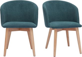 Miliboo Miliboo - Set De 2 Sillas N&oacute;rdicas De Tela Efecto Aterciopelado Azul Petr&oacute;leo Y Madera Clara Maciza Vanity