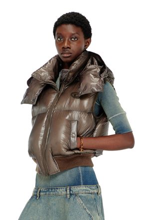 Diesel Down vest in ripstop with detachable hood - Winter Jackets - Woman - Brown
