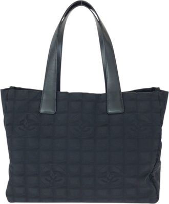 Chanel Black Nylon Leather Shoulder Bag Tote Bag (Pre-Owned)