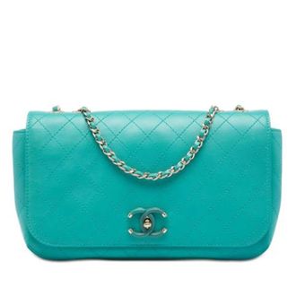 Chanel Pre-owned Vintage Flap Crossbody Bag - Dames - Pre-owned - Blauw - Maat: ONE Size Leer