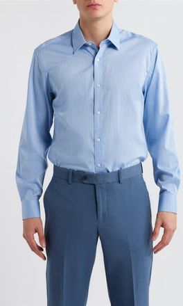 Daniel Hechter Modern Fit Light Blue Micropattern Cotton Dobby Dress Shirt at Nordstrom, Size 16.5