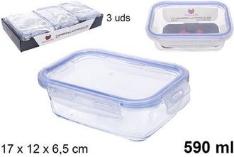 Trade Shop Trade Shop - Set 3 Pz Contenitori Per Alimenti In Vetro Con Coperchio Plastica 590 Ml 105508