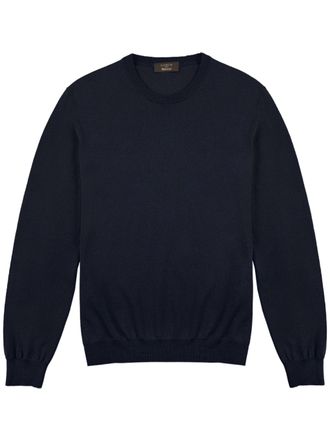 Zanone Crew Neck Blue Sweater With Fine Knit Texture And Ribbed Details