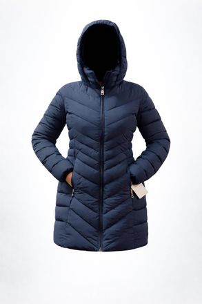 DKNY Womens Quilted Hooded Puffer Coat In Navy Blue
