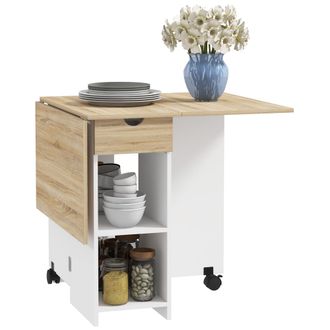 HOMCOM Foldable Dining Table - Drop Leaf Table with Storage for Kitchen - Oak | TJ Hughes