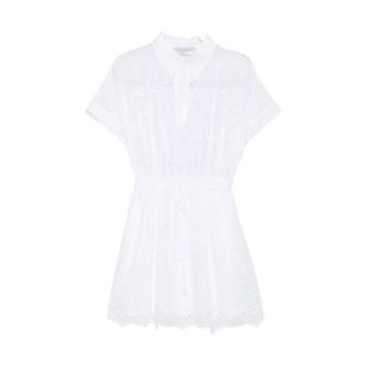 Ermanno Scervino Shirt Dresses, female, White, Size: XS Cotton Eyelet Lace & Organza Shirt Dress