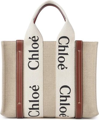 Chlo&eacute; WOODY SMALL LINEN TOTE BAG - Chloe - Woman