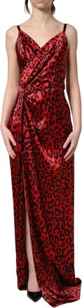 Dolce & Gabbana Womens Red Leopard Draped Sleeveless Maxi Dress Silk Elastane