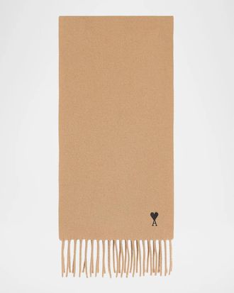 Ami Men & apos;s Ami De Coeur Embroidered Wool Scarf