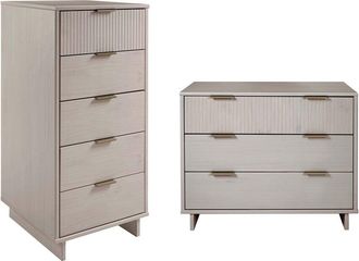 Manhattan Comfort 2Pc Granville Modern Solid Wood Tall Narrow & Standard Dresser Set