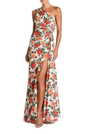 Mac Duggal One Shoulder Charmeuse Column Gown With Drape in Red Rose at Nordstrom, Size 10