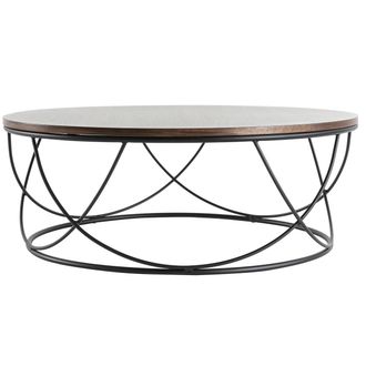 Miliboo Miliboo - Mesa De Centro Madera Oscura Y Metal Negro Redonda 80 Cm Lace