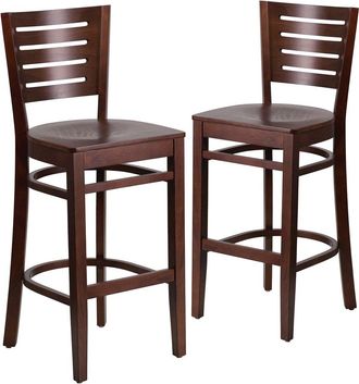 Flash Furniture 2 Pk. Darby Series Slat Back Walnut Wooden Restaurant Barstool