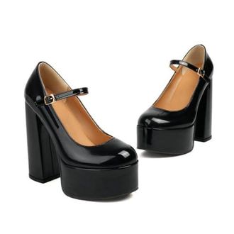 MJIASIAWA Femmes Talons Chunky Mi-Mollet Plateforme Bout Rond