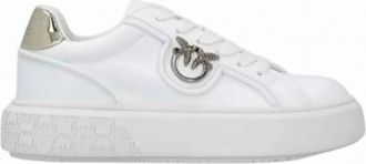 Pinko White Leather Logo Sneakers