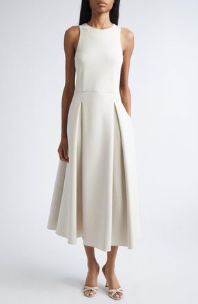 Max Mara Pleated Skirt Flared Scuba Jersey Dress in Beige at Nordstrom, Size X-Small