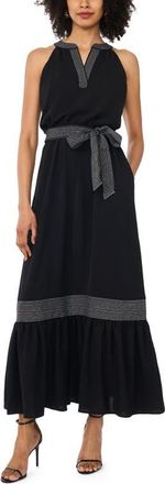 Vince Camuto Trapunto Contrast Stitch Maxi Dress in Rich Black at Nordstrom, Size Xx-Large