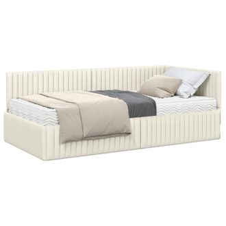 vidaXL Estructura De Cama Esquina Con Colch&oacute;n 2 Pcs Crema Terciopelo Vidaxl