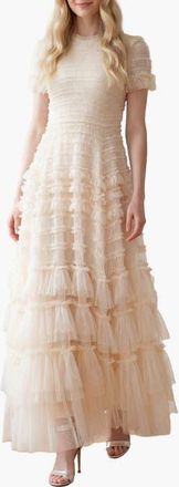 Needle & Thread Valentine Ruffle Maxi Dress in Champagne at Nordstrom, Size 16