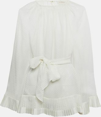 Zimmermann White Plumetis Chiffon Pleated Hem Blouse