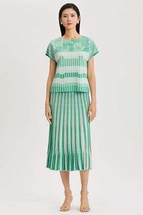 Ming Wang Geometric Jacquard Soft Knit Top in Kelly Green/euca/lime/ivory at Nordstrom, Size X-Large P
